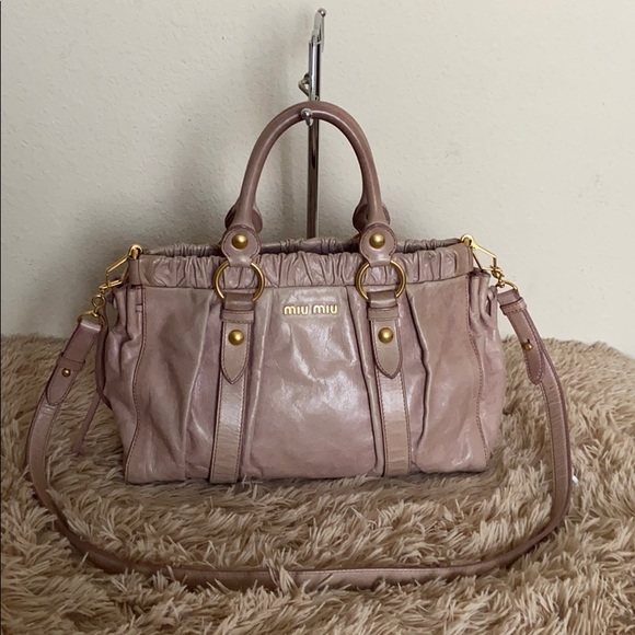 Miu Miu Vitello Shine Satchel Very Good Condition Khaki 